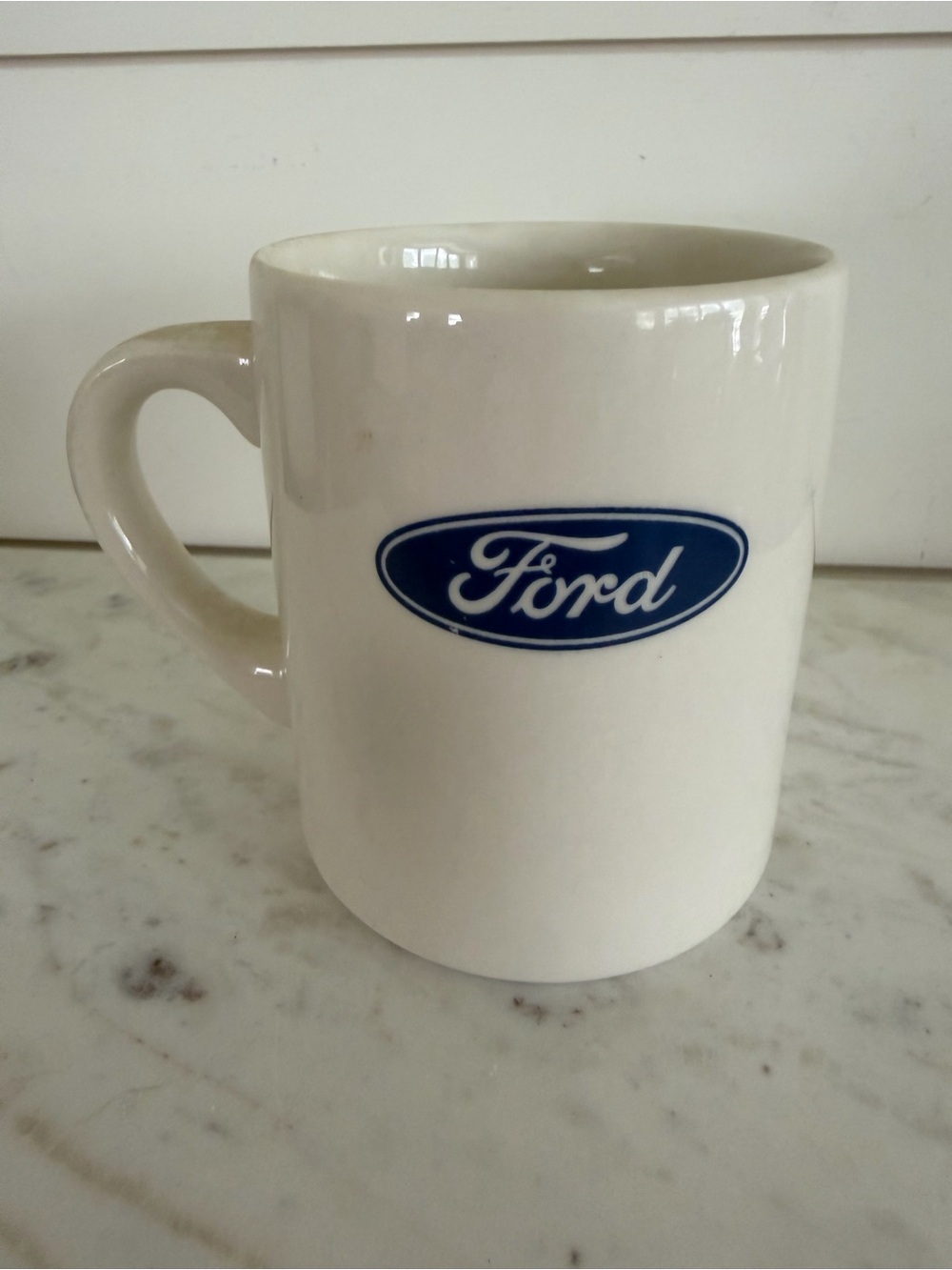Vintage Ford Blue Emblem Porcelain Coffee Mug